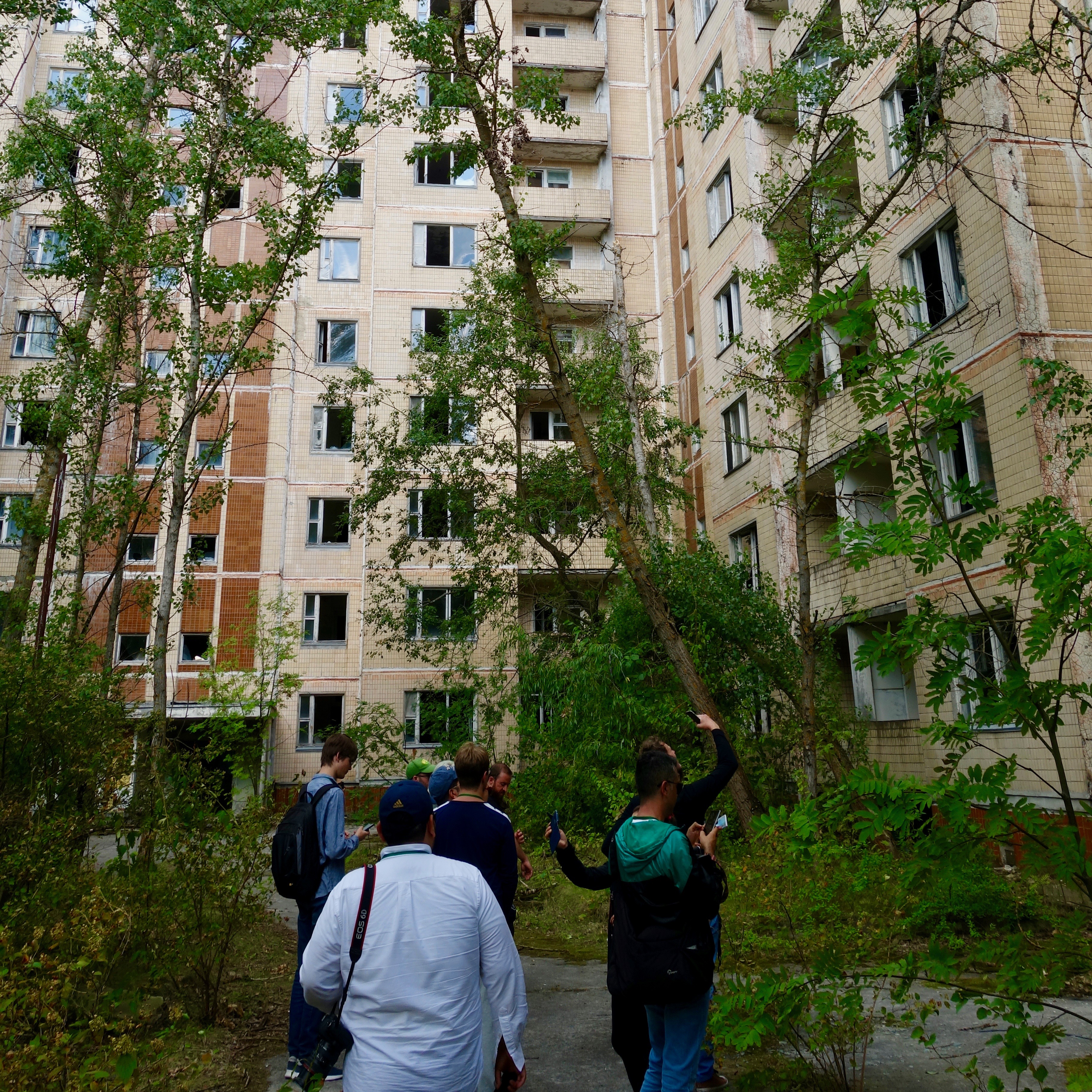 One of the many empty apartment buildings in the ghost town of Prypriat, near Chernobyl Reactor number four which melted down and exploded in April 1986.  
