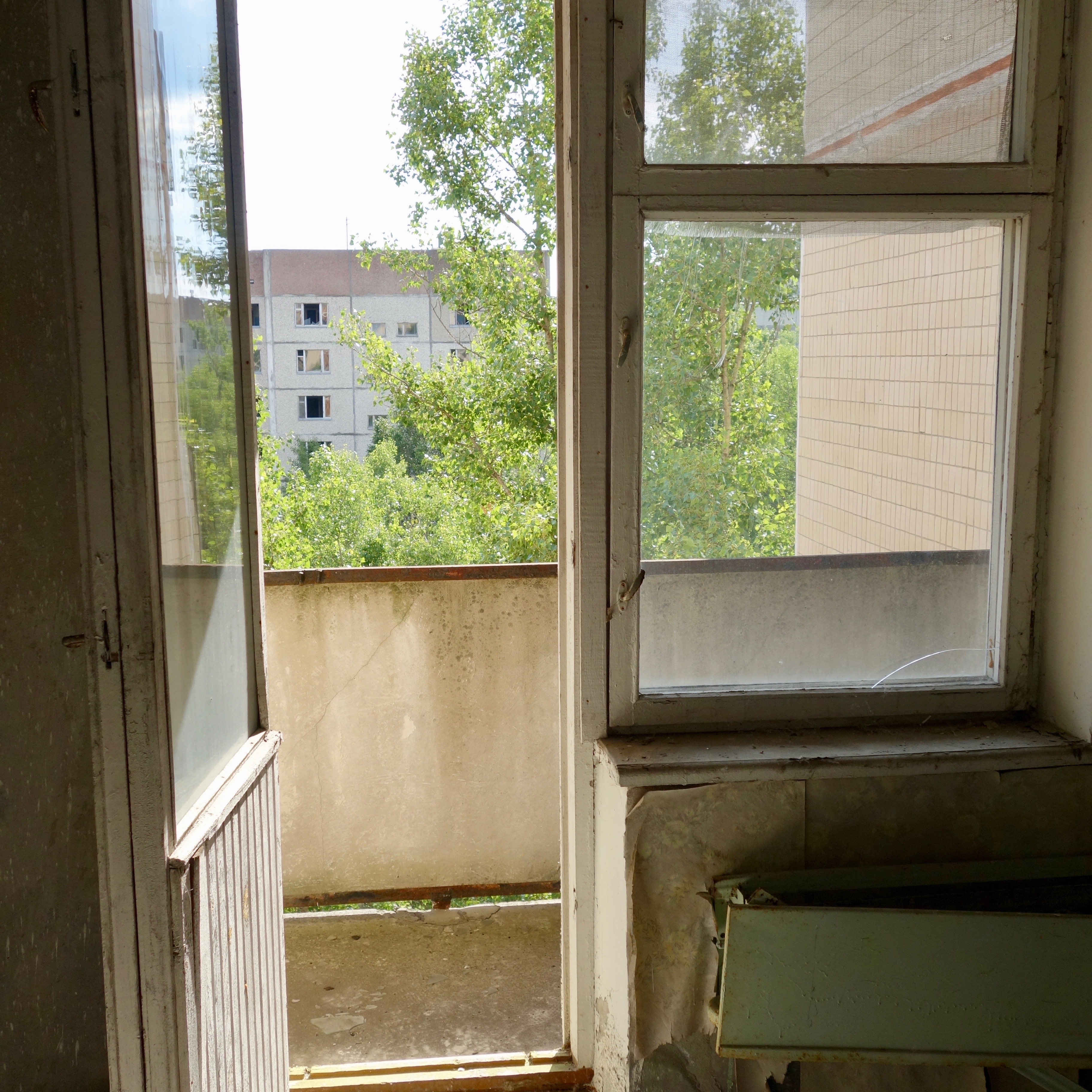Inside one of the many empty apartment buildings in the ghost town of Prypriat, near Chernobyl Reactor number four which melted down and exploded in April 1986.  