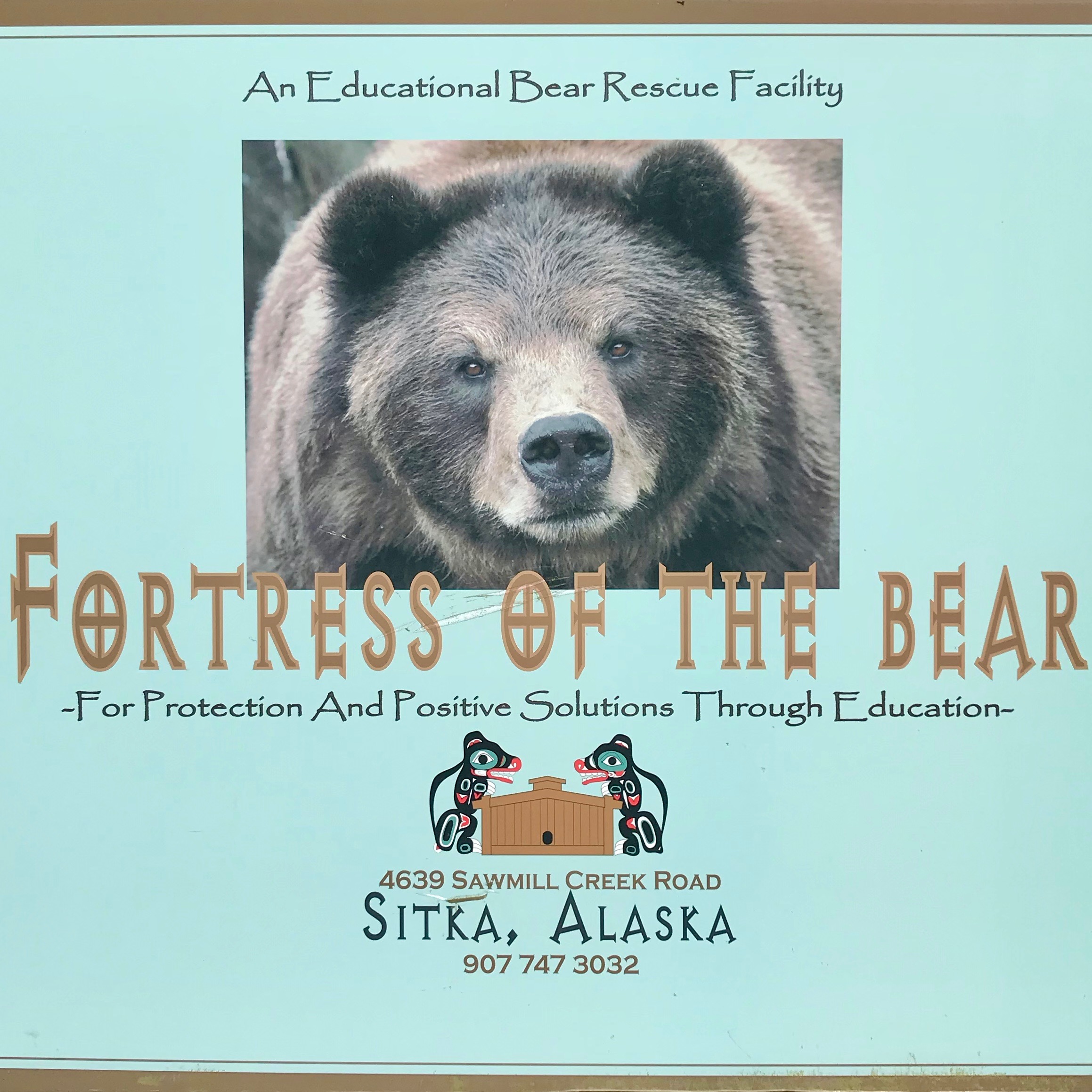 Fortress of the Bear is located about 5 miles out of Sika, Alaska town and entry is $15 for adults.  Cab ride there will run $20 each way. 
