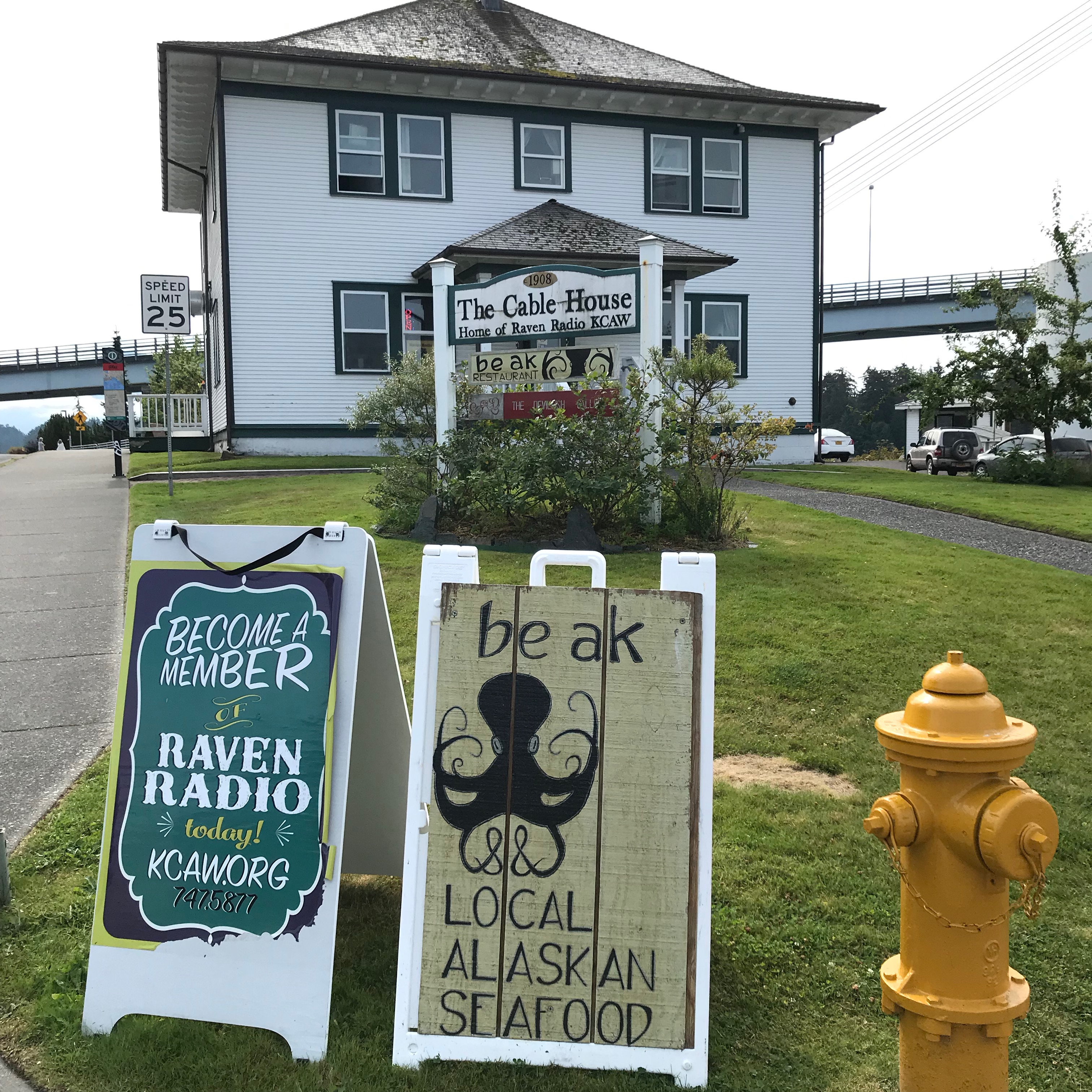 Old cable house near the big bridge houses yummy ba ak.  Sitka, Alaska