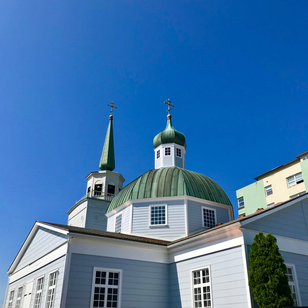 St. Michaels Russian Orthodox Cathedral in Sitka, Alaska, was originally built during the Russian rule in the 1800's but burnt down in a city fire in 1967. The blueprints were saved from the fire so an exact replica was able to rise up from the ashes.