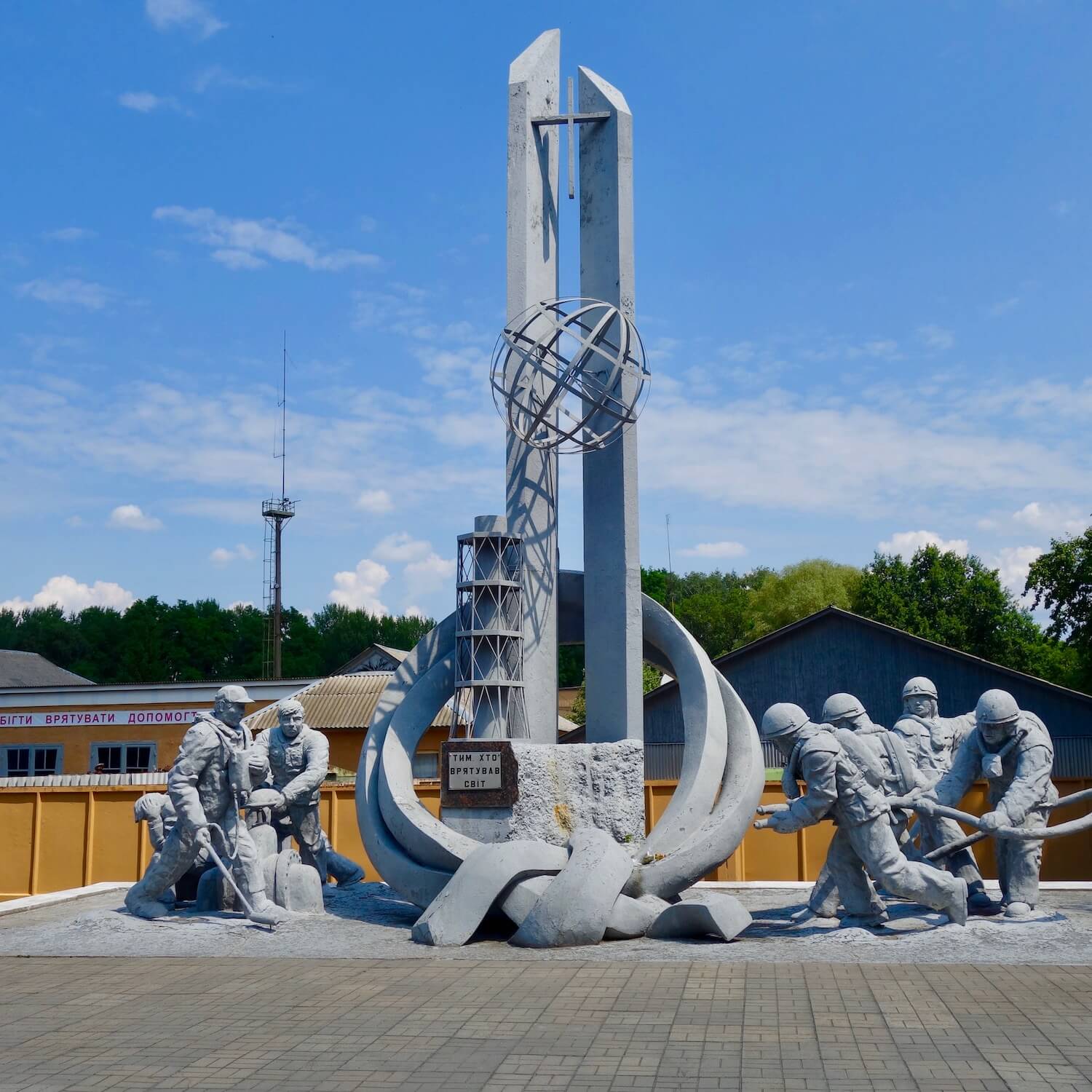 This memorial stands at the entrance to the city of Chernobyl, inside the 1000 square mile exclusion zone. The memorial honors the fireman that were first responders to the steam explosion in April 1986 as well as the divers who went into the underground water supply underneath reactor #4 to prevent a larger disaster.