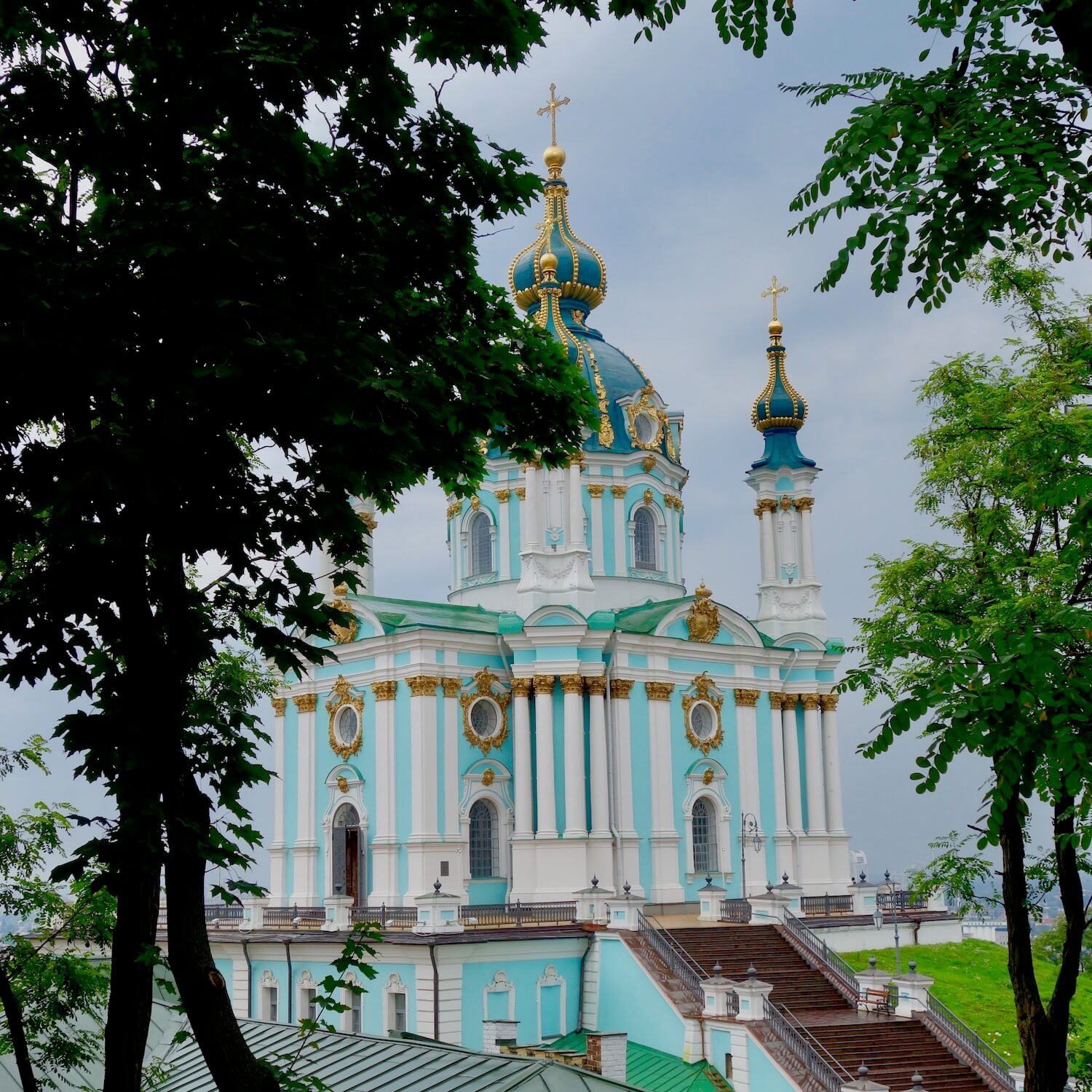 St. Andrew's church is one of the top 10 ways to experience Kiev in one day.  This green and blue walled Orthodox Church sits atop a hill overlooking the city.  