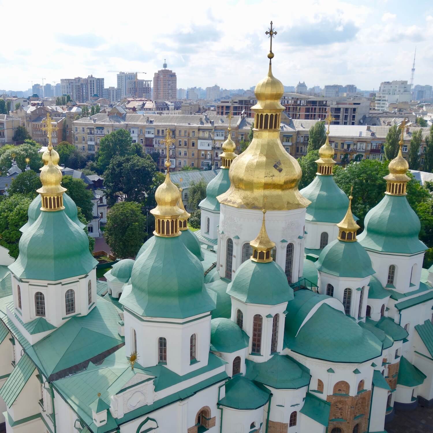View of St. Sofia's Cathedral from high atop the bell tower.  