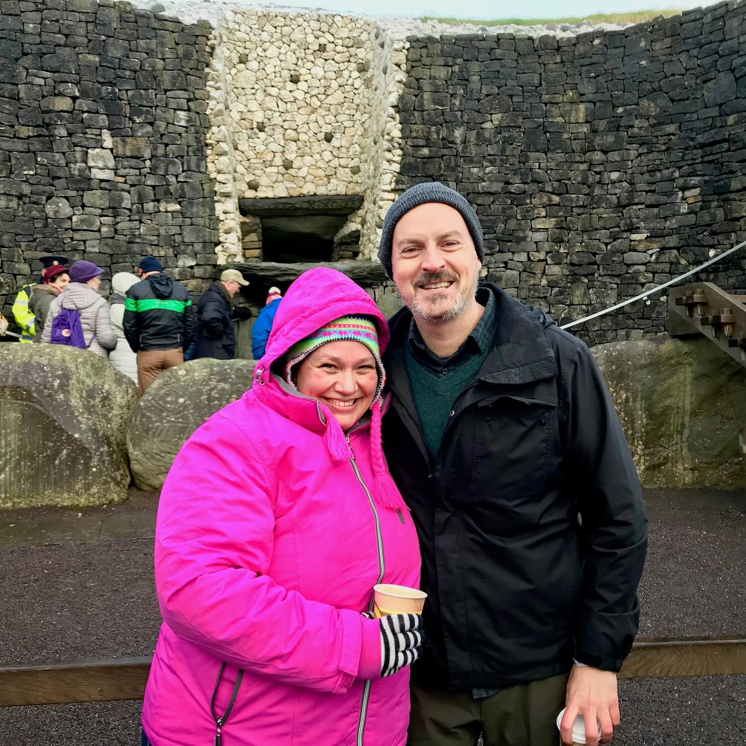 My new friend Inka and I standing in the entrance of ancient Newgrange Ireland winter solstice site.