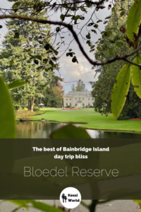 This Pinterest tile shows The Residence at Bloedel Reserve on Bainbridge Island sits regally above a large grassy lawn that surrounds a peaceful lake.