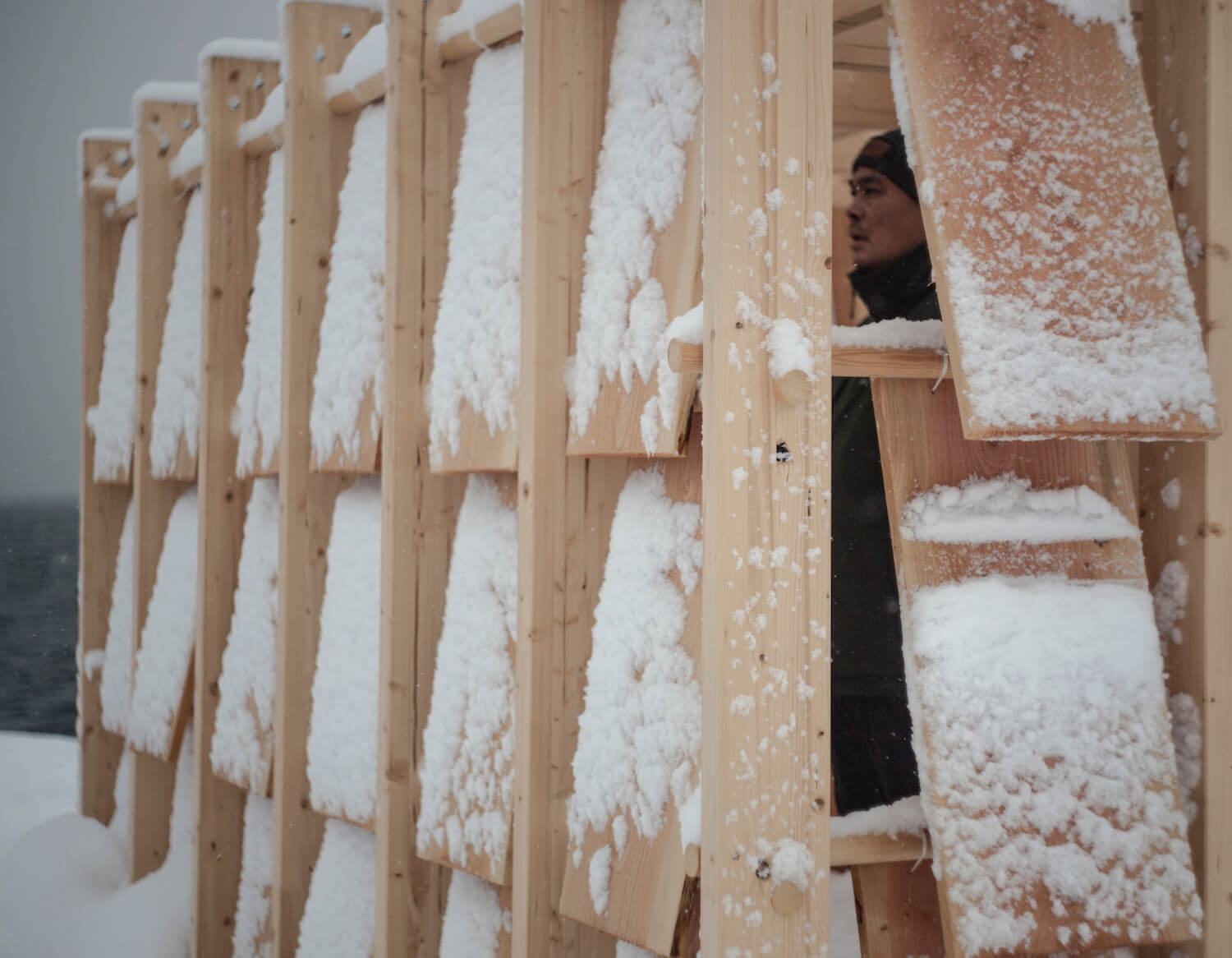 A snow covered exhibit titled Qamutit Sled House offers visitors a hands on experience in Nuuk, Greenland 