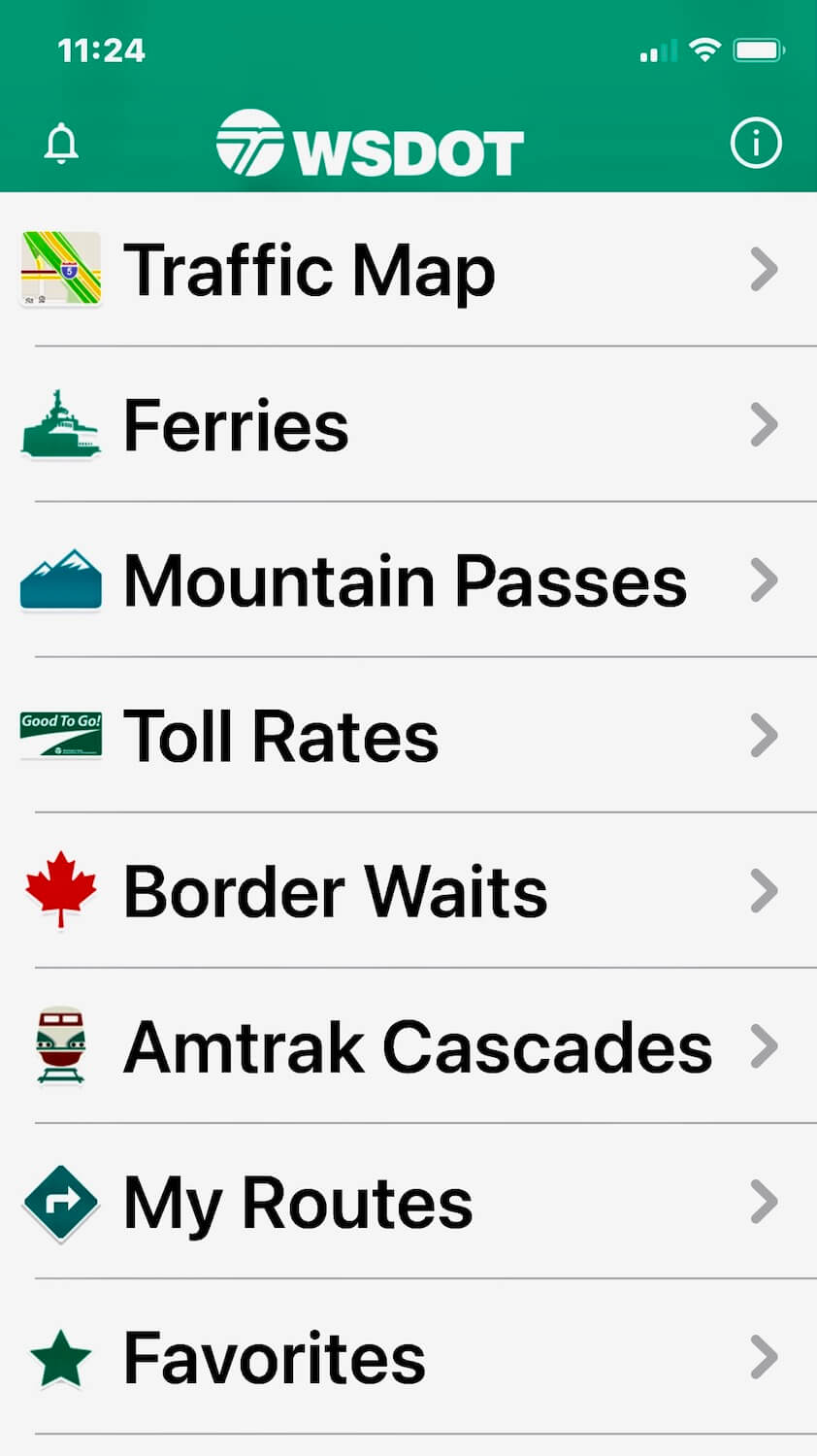 The Washington State Department of Transportation APP offers helpful information for traveling between the United State and Canada, including wait times at the border crossings between Seattle and Vancouver. 