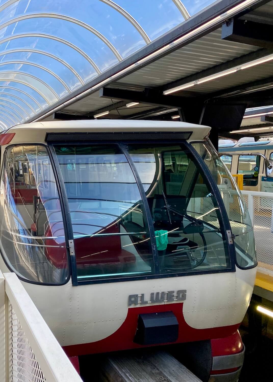 The Seattle Monorail travels between Downtown Seattle and Seattle Center.