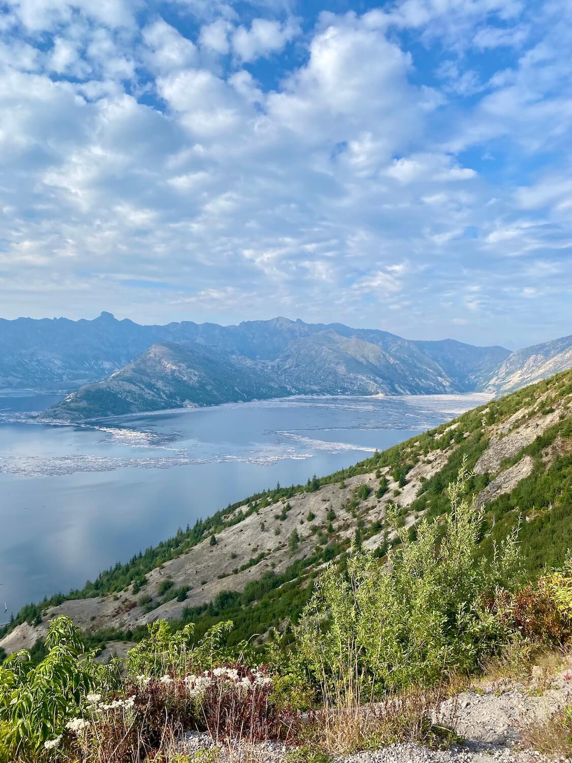 Spirit Lake as seen from Windy Ridge Viewpoint on the slopes of Mount St. Helens.