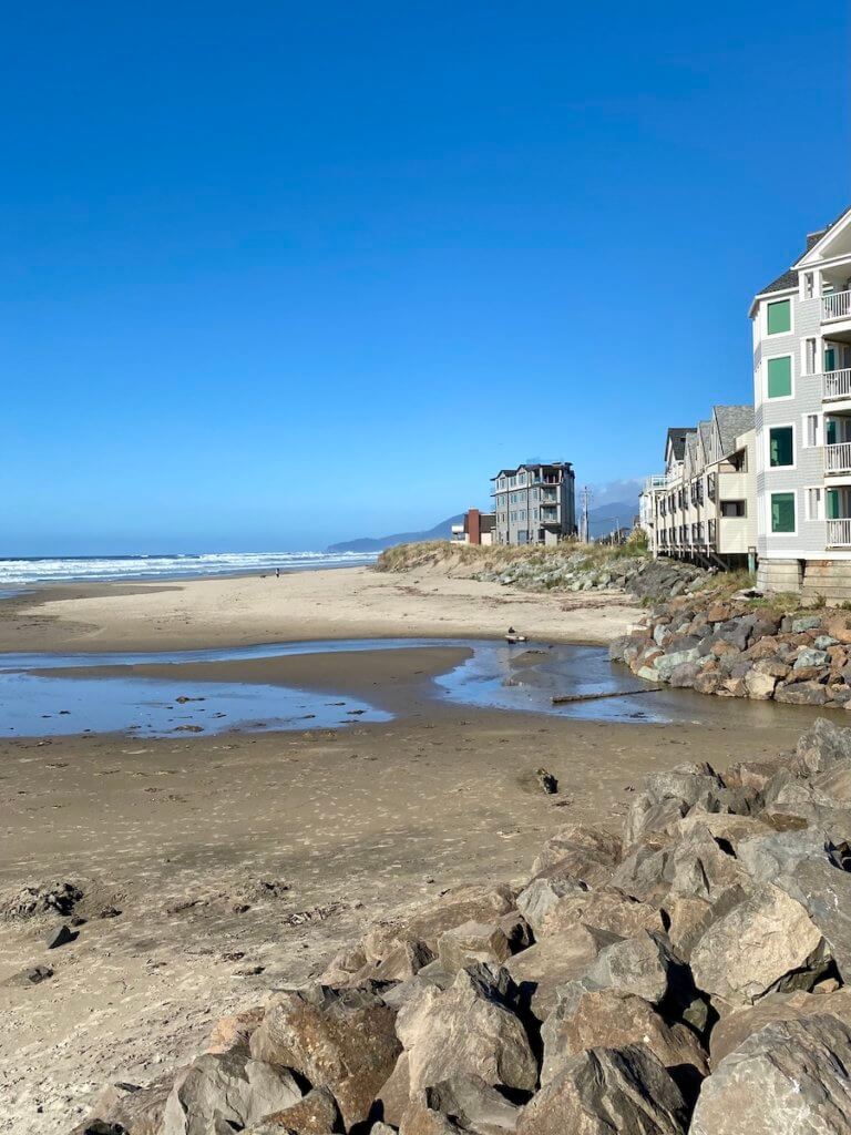 Condos reach to the edge of the beach on the Oregon Coast.