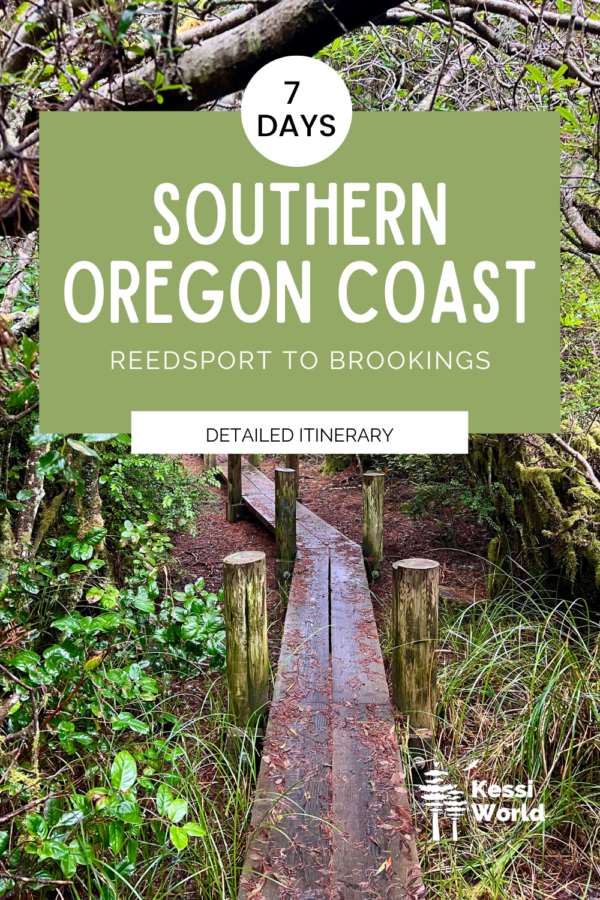 This product tile is promoting a 7 day itinerary on the Southern Oregon Coast with a boardwalk in the background.