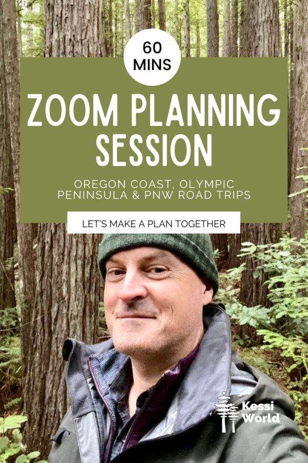 This product tile promotes a 60 minute zoom planning session for road trips and Oregon Coast and Olympic Peninsula. In the photo Matthew Kessi smiles at the camera.