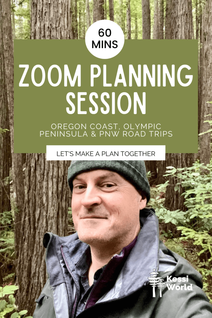 This product tile promotes a 60 minute zoom planning session for road trips and Oregon Coast and Olympic Peninsula. In the photo Matthew Kessi smiles at the camera.